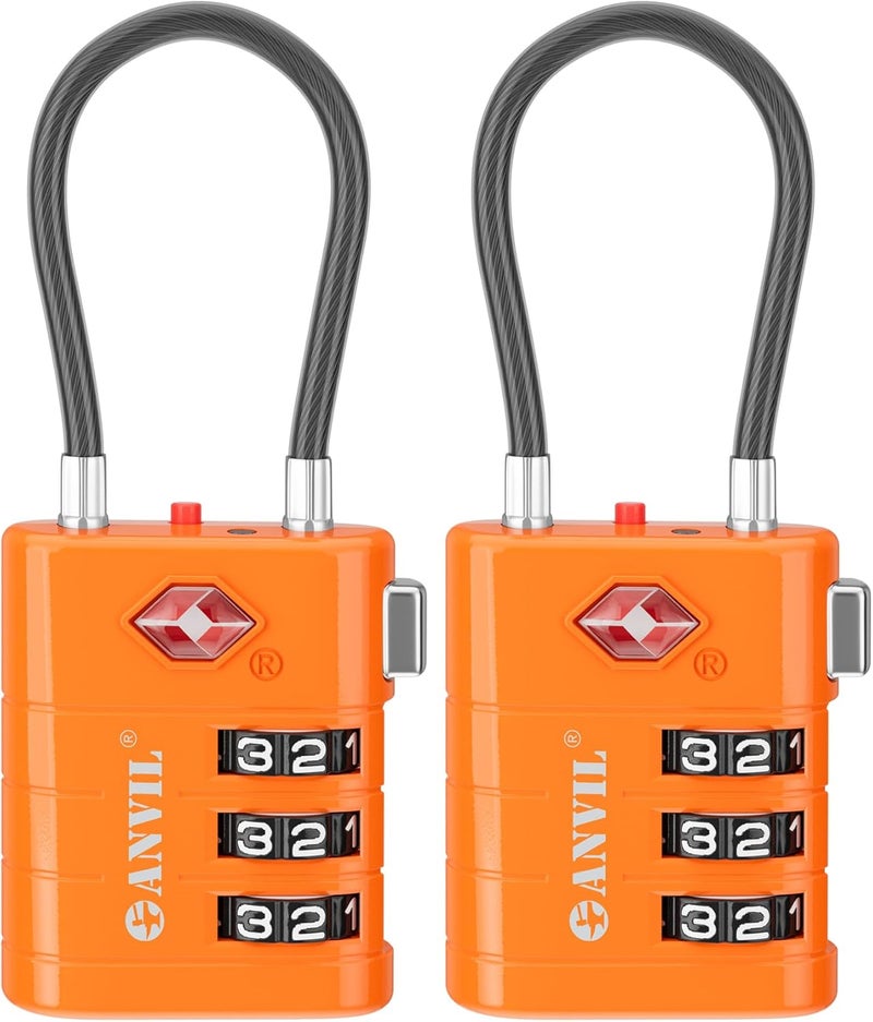 Anvil TSA Approved Luggage Locks – High Security TSA008 Combination Travel Locks with Inspection Indicator for Suitcases and Backpacks. (2, Orange) - Image 1